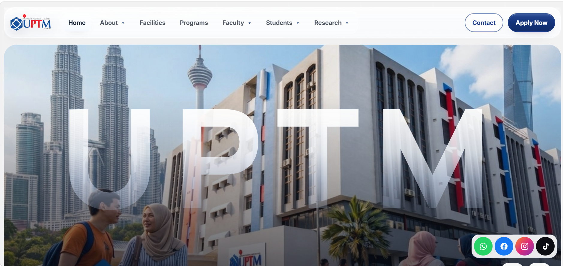 UPTM university website tablet preview